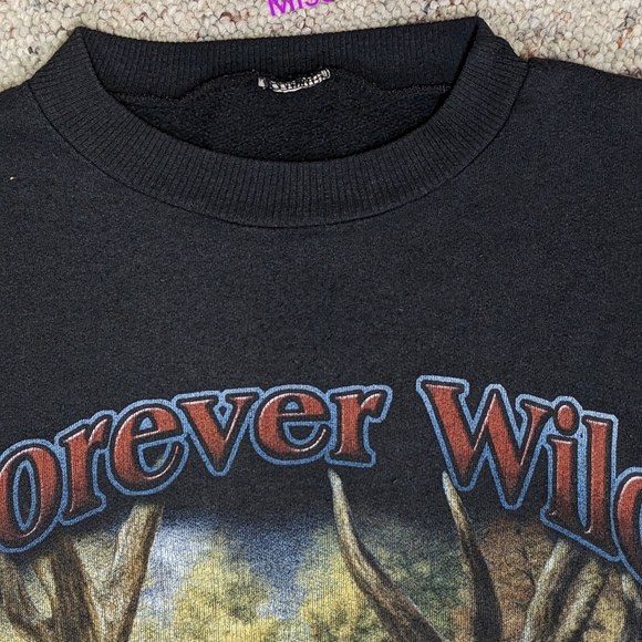 Forever Wild Vintage Crewneck Sweater black adult large wilderness deer 90's - Picture 4 of 15